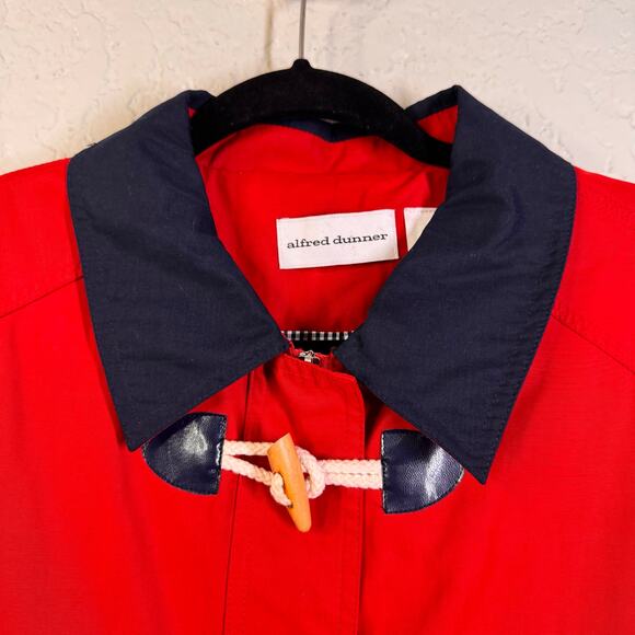 ALFRED DUNNER Coat Jacket 14 Nautical Barn Gingham Lining Toggle & Zip Closure - Picture 4 of 16